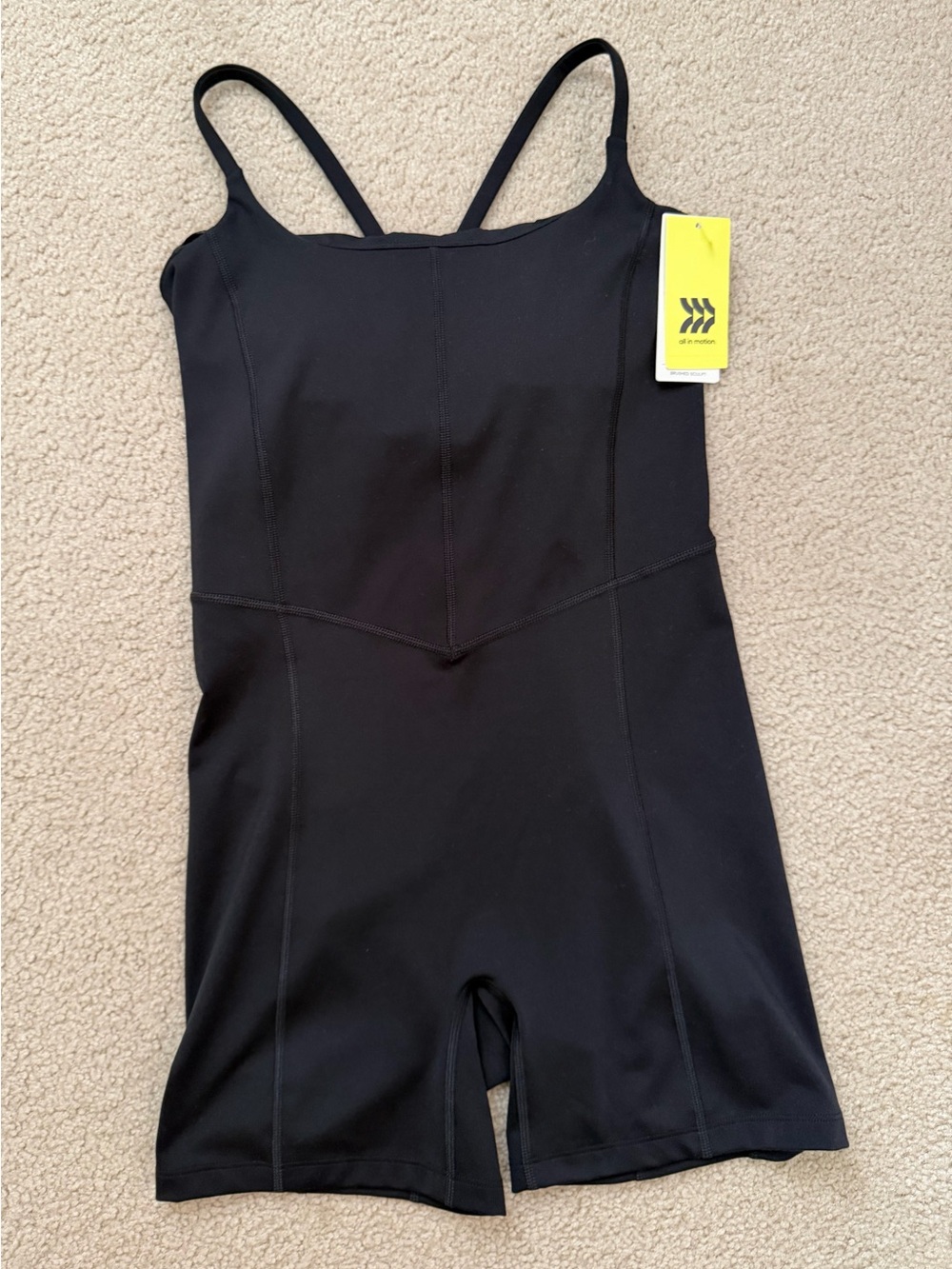 NWT! All in Motion Brushed Sculpt Black Biker Short Bodysuit Romper - Size Small